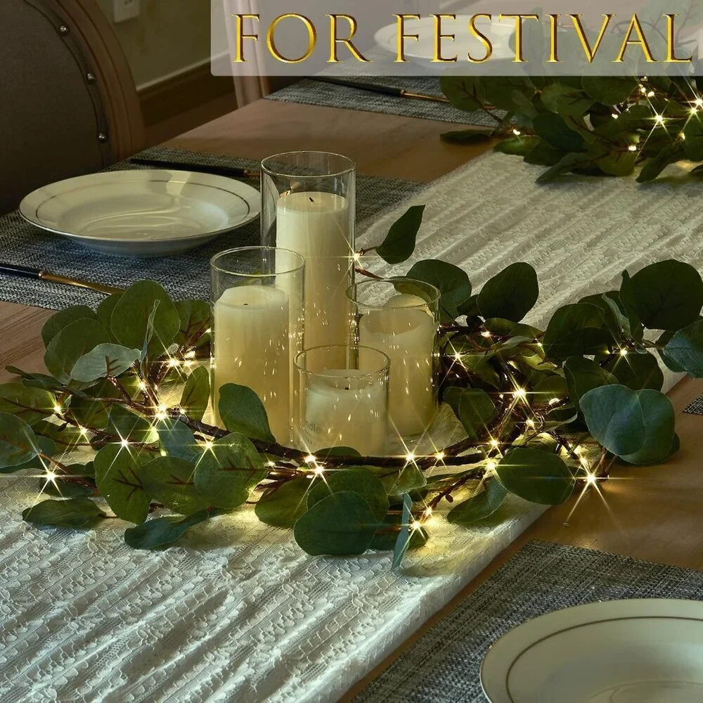 Decorative Garland Lights 6FT 96 LED Fairy Lights, Lighted Eucalyptus Twig Garla